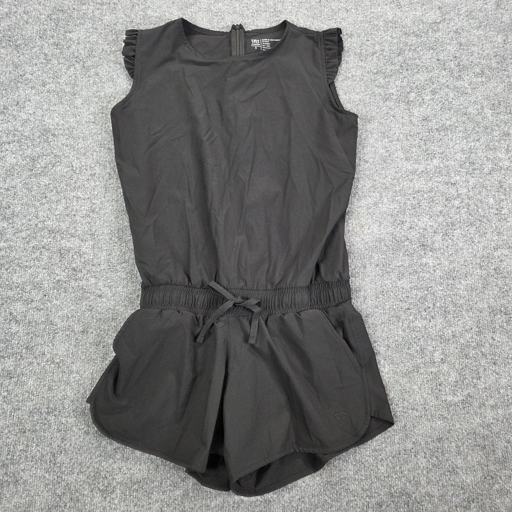 Albion Romper Womens Small Black Sleeveless Ruffle One Piece‎ Drawstring Waist